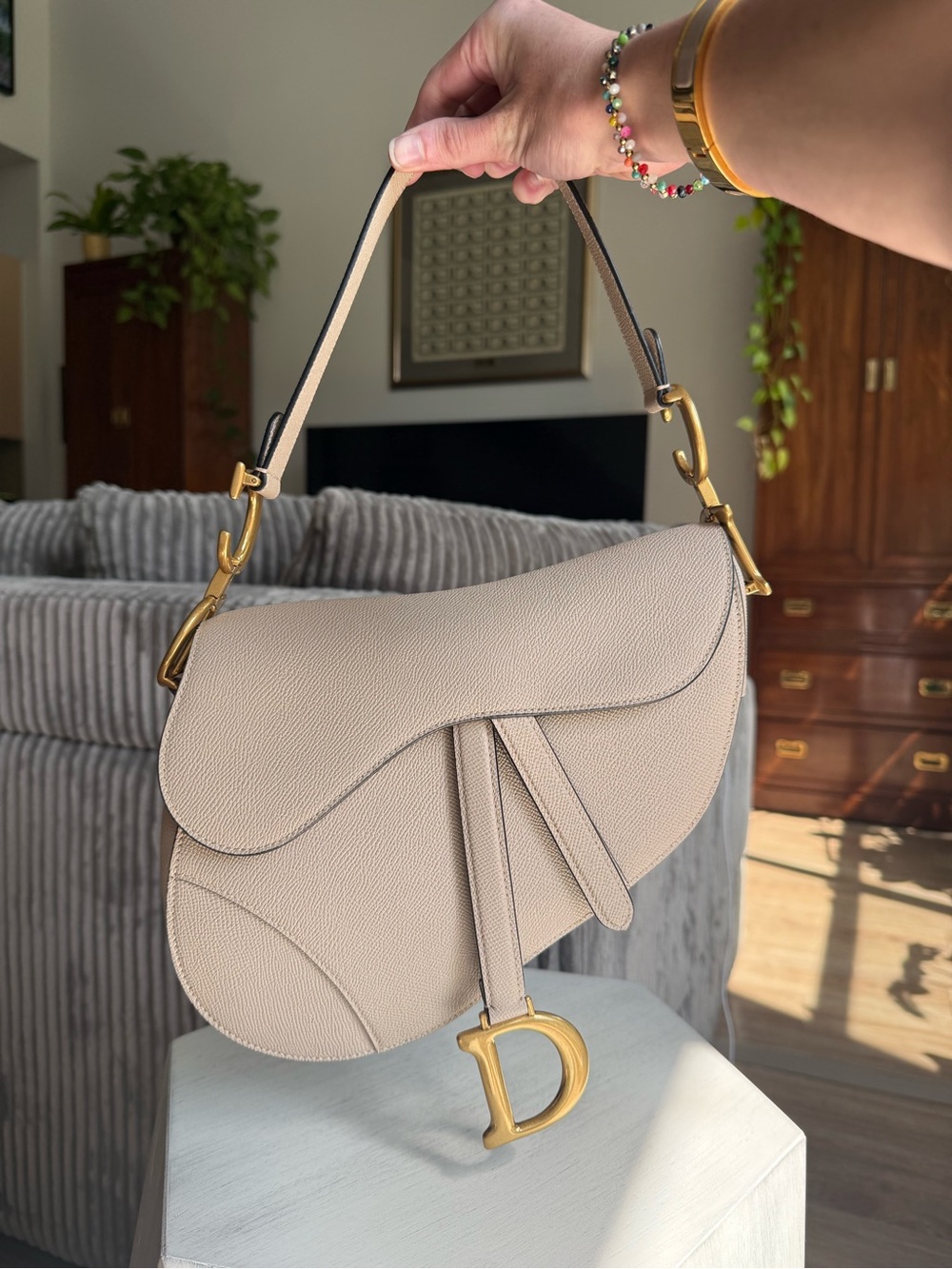 Dior Saddle Bag in Beige Calfskin Leather